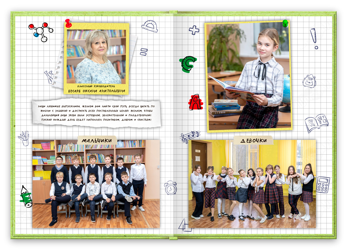 альбом для 1-4 класса "клеточки", разворот мальчики и девочки